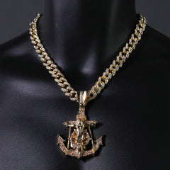 Hip Hop Fully Iced Large Gold Plated Jesus CZ Anchor Pendant & Cuban Chain Necklace – Full Prong CZ