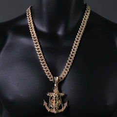 Hip Hop Fully Iced Large Gold Plated Jesus CZ Anchor Pendant & Cuban Chain Necklace – Full Prong CZ
