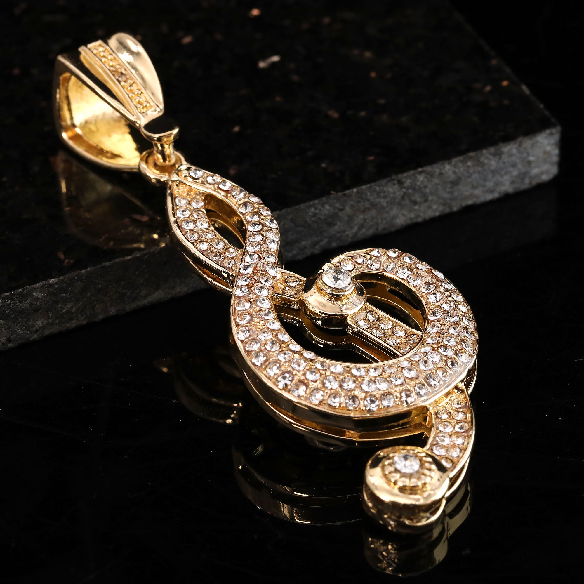 Hip Hop Fully Iced Large Gold Plated Musical Note Pendant & Cuban Chain Necklace – Full Prong CZ