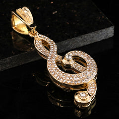 Hip Hop Fully Iced Large Gold Plated Musical Note Pendant & Cuban Chain Necklace – Full Prong CZ