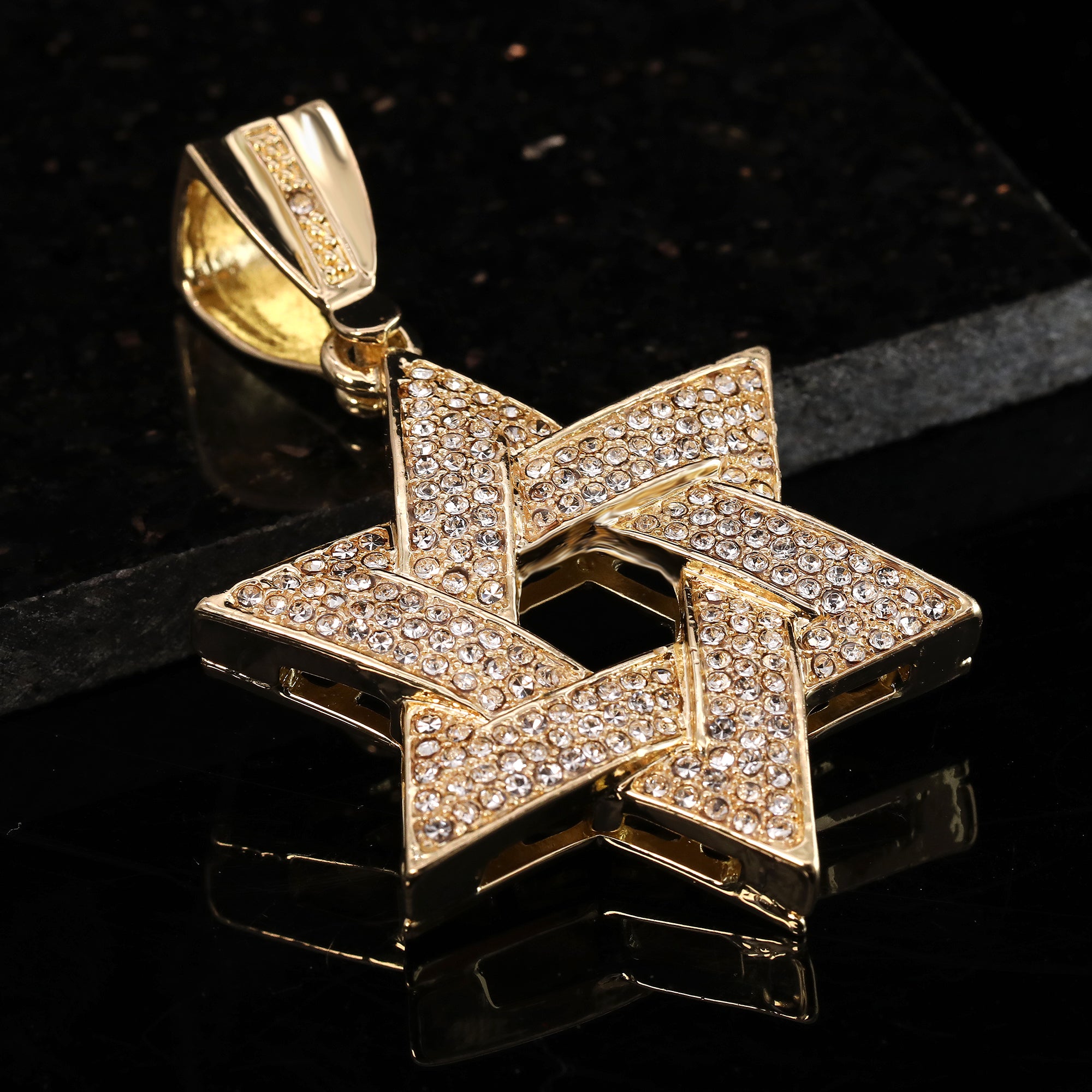 Hip Hop Fully Iced Large Gold Plated Star of David Pendant & Cuban Chain Necklace – Full Prong CZ