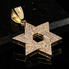 Hip Hop Fully Iced Large Gold Plated Star of David Pendant & Cuban Chain Necklace – Full Prong CZ