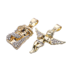 14k Gold Plated Micro Jesus & Angel Cubic-Zirconia Set 20", 24" Cuban Chain 02