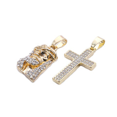 14k Gold Plated Micro Jesus & Thin Cross Cubic-Zirconia Set 20", 24" Cuban Chain
