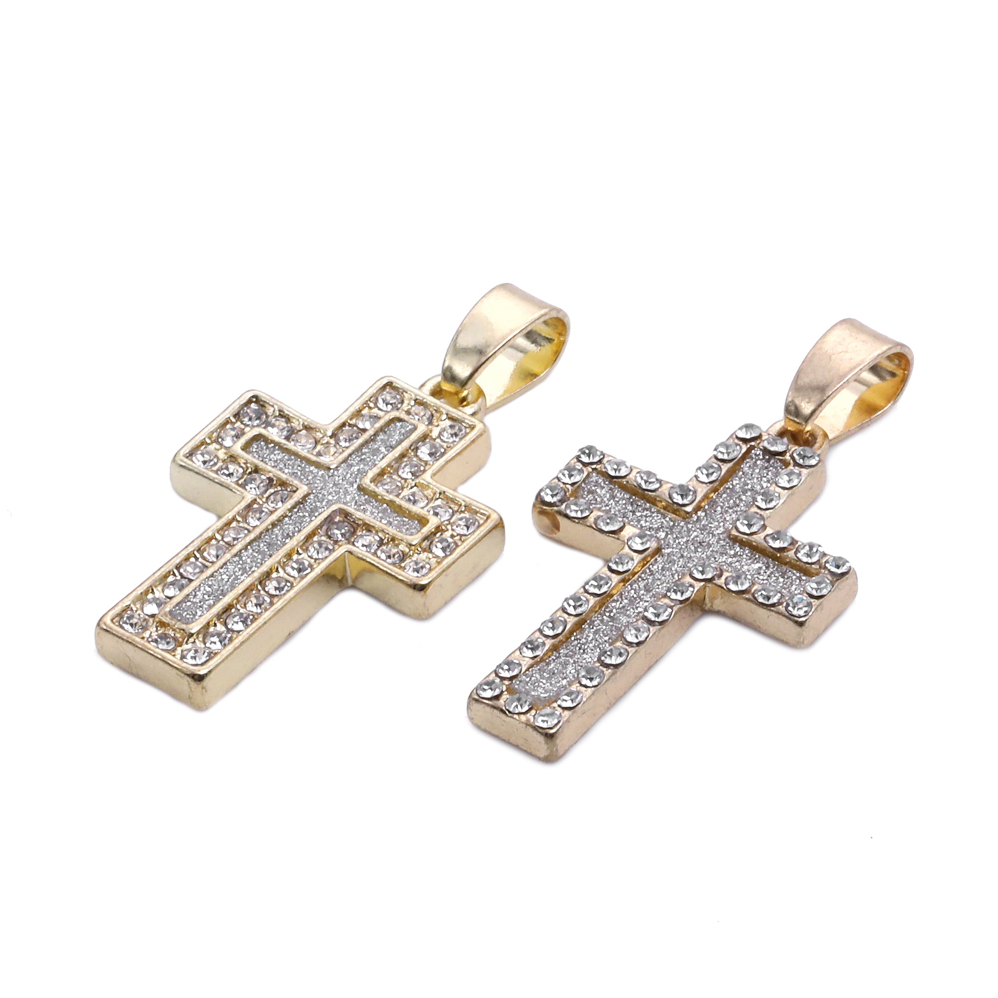 14k Gold Plated Micro Cz Cross & Thick Cross Cubic-Zirconia 20", 24" Cuban Chain