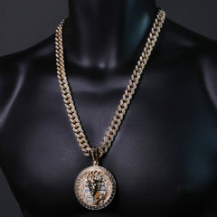 2pc Hip Hop Fully Iced Large Gold Plated Round Pharaoh Pendant Cuban 18" 24"