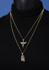 14k Gold Plated Micro Jesus & Angel Cubic-Zirconia Set 20", 24" Cuban Chain 02