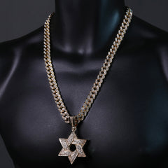 Hip Hop Fully Iced Large Gold Plated Star of David Pendant & Cuban Chain Necklace – Full Prong CZ