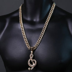 Hip Hop Fully Iced Large Gold Plated Musical Note Pendant & Cuban Chain Necklace – Full Prong CZ