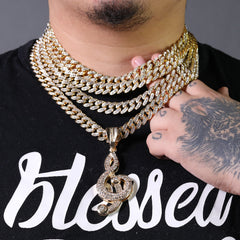Hip Hop Fully Iced Large Gold Plated Musical Note Pendant & Cuban Chain Necklace – Full Prong CZ