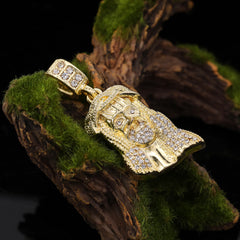 Infinity Crown Cz Jesus Face Pendant Cubic-Zirconia Gold Plated 18" Cuban Chain