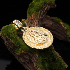 Catholic Round Jesus Heart Pendant Cubic-Zirconia Gold Plated 18" Cuban Chain