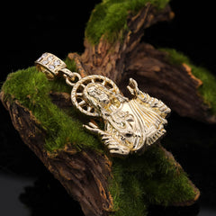 Catholic Plain Jesus Worship Pendant Cubic-Zirconia Gold Plated 18" Cuban Chain