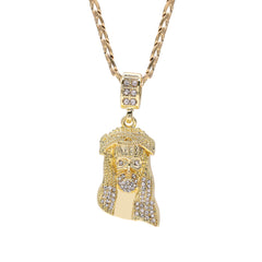Infinity Crown Cz Jesus Face Pendant Cubic-Zirconia Gold Plated 18" Cuban Chain