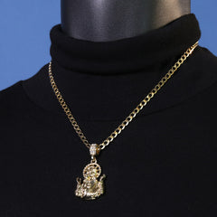 Catholic Plain Jesus Worship Pendant Cubic-Zirconia Gold Plated 18" Cuban Chain