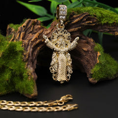 Catholic Risen Jesus Pendant Cubic-Zirconia Gold Plated 18" Cuban Chain