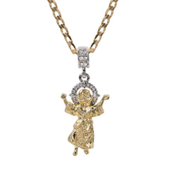 Catholic Child Jesus Pendant Cubic-Zirconia Gold Plated 18" Cuban Chain