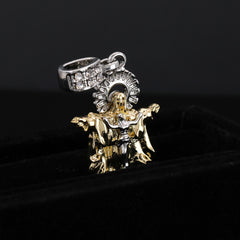 Catholic Guadalupe & Jesus Pendant Cubic-Zirconia Gold Plated 18" Cuban Chain