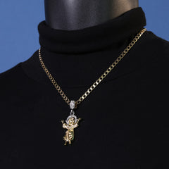 Catholic Child Jesus Pendant Cubic-Zirconia Gold Plated 18" Cuban Chain