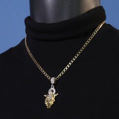 Catholic Guadalupe & Jesus Pendant Cubic-Zirconia Gold Plated 18" Cuban Chain