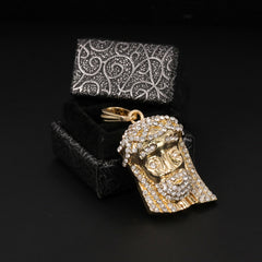 Catholic Jesus Face Pendant Cubic-Zirconia Gold Plated 18" Cuban Chain