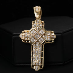 Catholic Crowned Jesus Face & Hollow X Cross Pendant Cubic-Zirconia Gold Plated