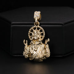 Catholic Jesus Worship & Hollow X Cross Pendant Cubic-Zirconia Gold Plated