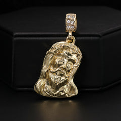 Catholic Sad Jesus Face & Hollow X Cross Pendant Cubic-Zirconia Gold Plated Cuban 20, 24
