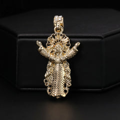 Catholic Risen Jesus & Hollow X Cross Pendant Cubic-Zirconia Gold Plated
