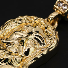 Catholic Sad Jesus Face & Hollow X Cross Pendant Cubic-Zirconia Gold Plated Cuban 20, 24