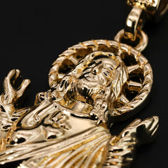 Catholic Jesus Worship & Hollow X Cross Pendant Cubic-Zirconia Gold Plated