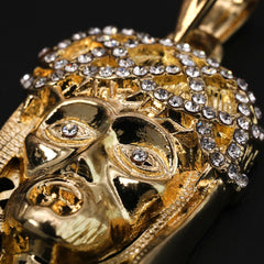 Catholic Crowned Jesus Face & Hollow X Cross Pendant Cubic-Zirconia Gold Plated