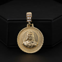 Round Jesus Heart & Hollow X Cross Pendant 20, 24" Cubic-Zirconia Gold Plated Cuban Chain