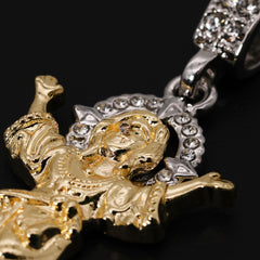 Child Jesus Worship & Hollow X Cross Pendant 20, 24" Cubic-Zirconia Gold Plated
