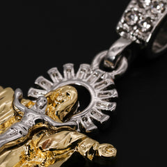 Jesus-Guadalupe & Hollow X Cross Pendant 20, 24" Cubic-Zirconia Gold Plated