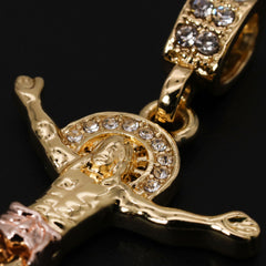 Jesus Crucifix & Hollow X Cross Pendant 20, 24" Cubic-Zirconia Gold Plated