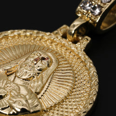 Round Jesus Heart & Hollow X Cross Pendant 20, 24" Cubic-Zirconia Gold Plated Cuban Chain