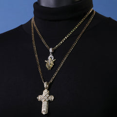 Jesus-Guadalupe & Hollow X Cross Pendant 20, 24" Cubic-Zirconia Gold Plated