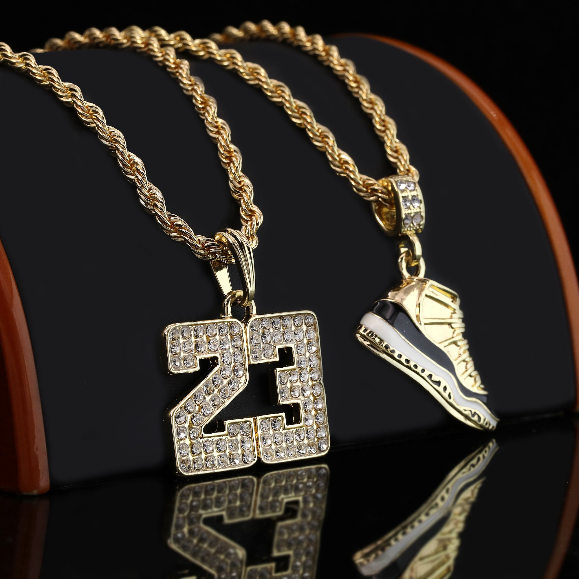 23 & Concord Shoe Pendant Men's Gold Plated 24" Rope Chain Hip-Hop Necklace