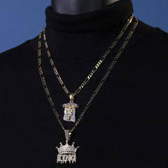 Jesus Stardust Face & King Drip Pendant 20, 24" Cubic-Zirconia Gold Plated