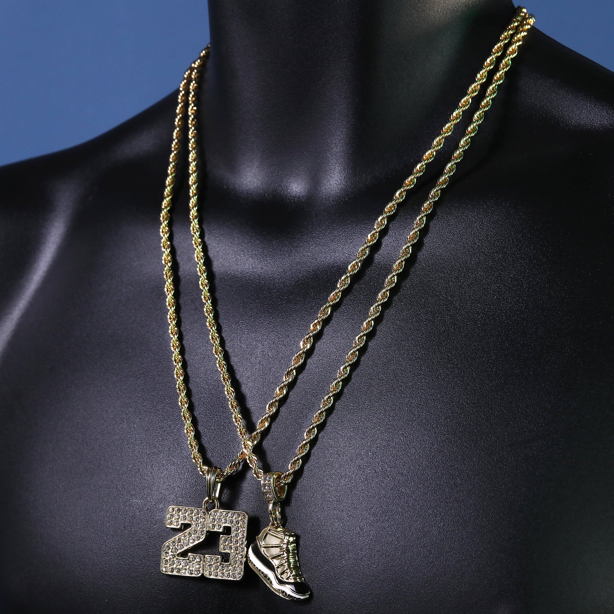23 & Concord Shoe Pendant Men's Gold Plated 24" Rope Chain Hip-Hop Necklace