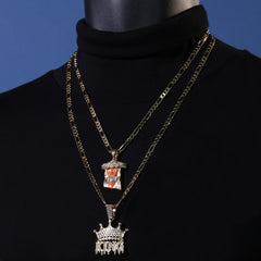 Jesus Face Orange & King Drip Pendant 20, 24" Cubic-Zirconia Gold Plated