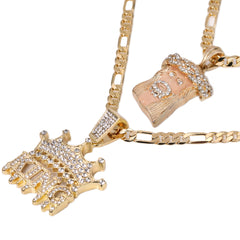 Jesus Face Peach & King Drip Pendant 20, 24" Cubic-Zirconia Gold Plated