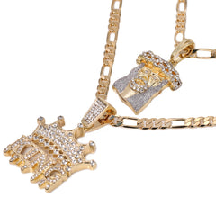 Jesus Stardust Face & King Drip Pendant 20, 24" Cubic-Zirconia Gold Plated