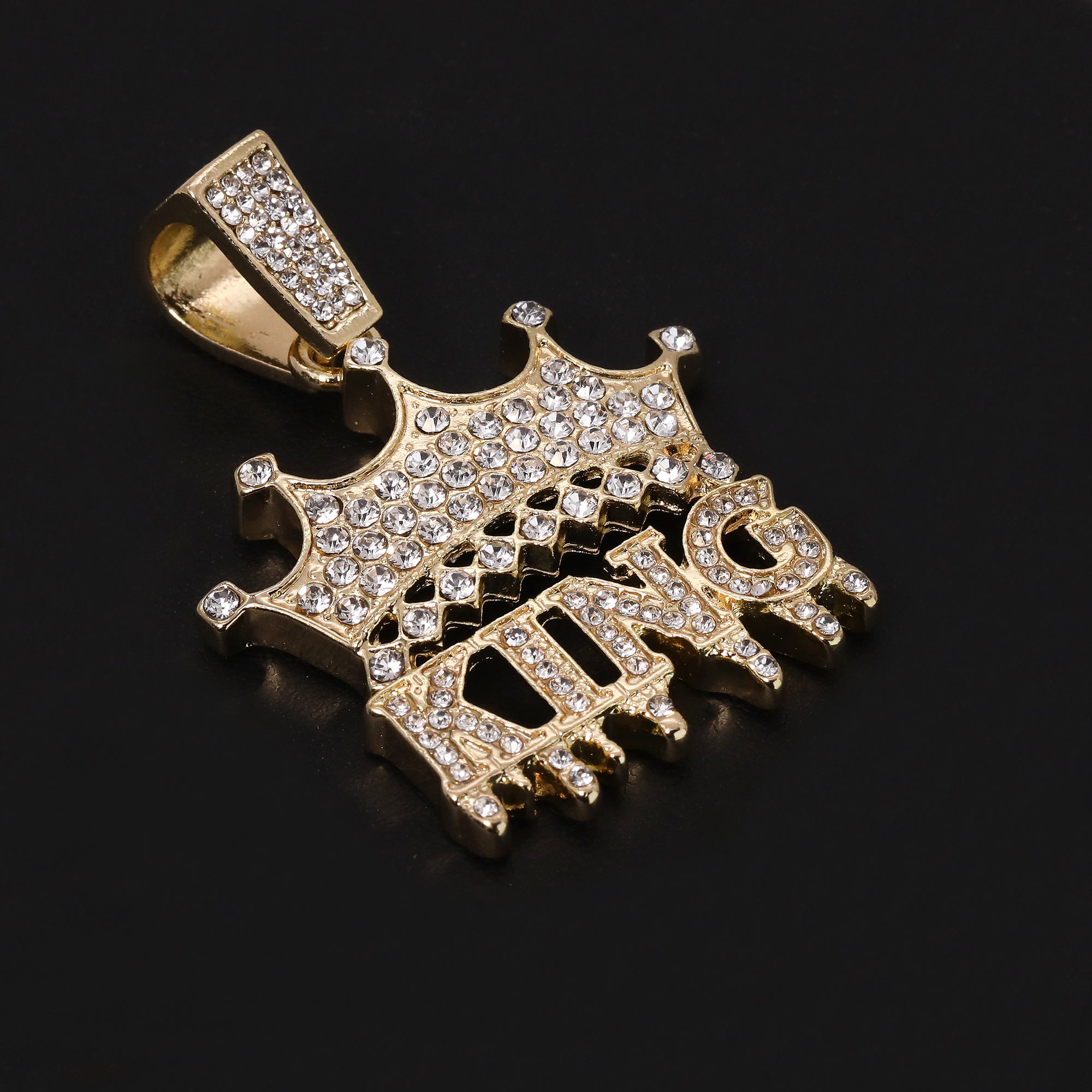 Child Jesus Worship & King Drip Pendant 20, 24" Cubic-Zirconia Gold Plated Figaro Chain