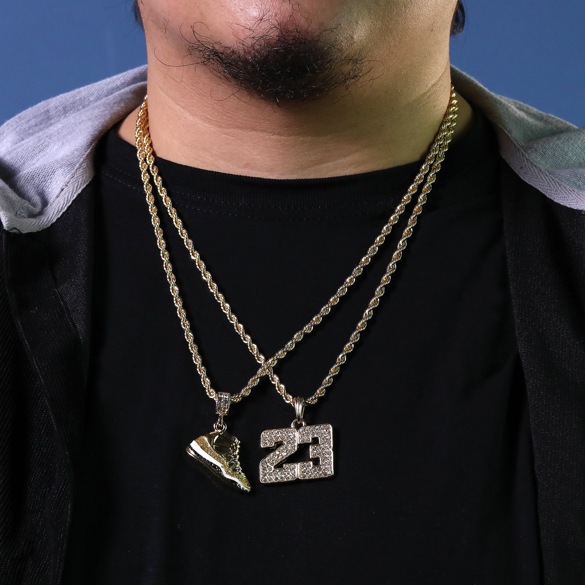 23 & Championship Shoe Pendant Men's Gold Plated 24" Rope Chain Hip-Hop Necklace