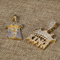 Jesus Stardust Face & King Drip Pendant 20, 24" Cubic-Zirconia Gold Plated