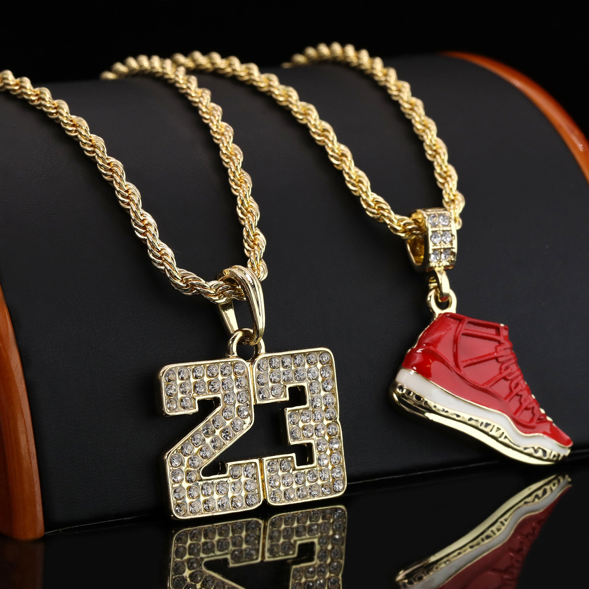23 & Gym Red Shoe Pendant Men's Gold Plated 24" Rope Chain Hip-Hop Necklace