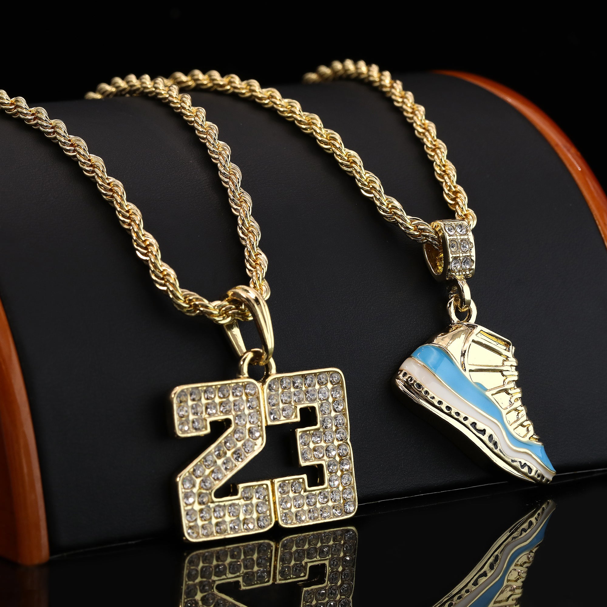 23 & University Shoe Pendant Men's Gold Plated 24" Rope Chain Hip-Hop Necklace