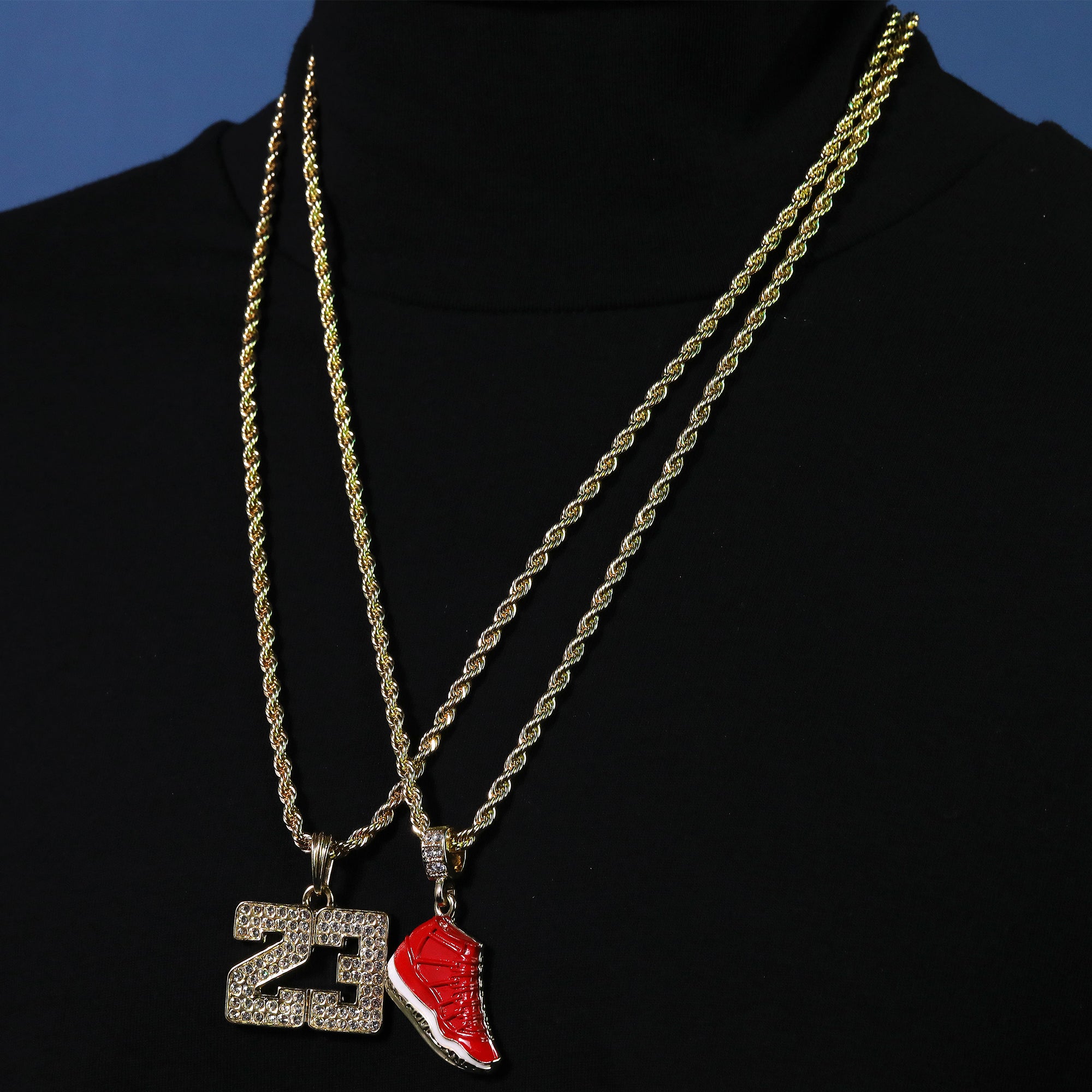 23 & Gym Red Shoe Pendant Men's Gold Plated 24" Rope Chain Hip-Hop Necklace